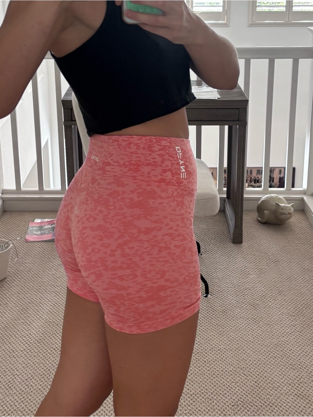 High-Waist Heathered Pink Bike Shorts - Picture 2 of 4
